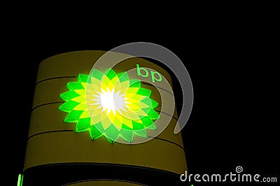 Poznan, Poland - January 2023: BP gas station sign displayed outside Editorial Stock Photo