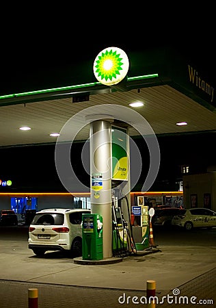 Poznan, Poland - January 2023: BP gas station sign displayed outside Editorial Stock Photo