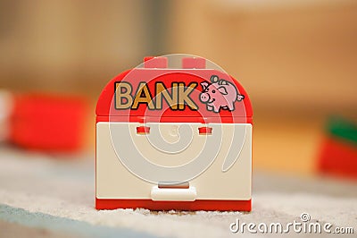 Lego Duplo block with bank text Editorial Stock Photo