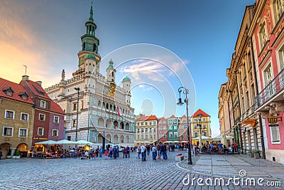 Poznan, Poland - September 8, 2018: Architecture of the main square in Poznan at dusk, Poland. Poznan is a city at the Warta River Editorial Stock Photo