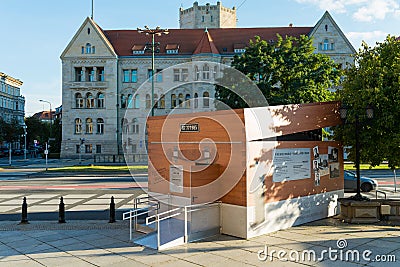 Poznan, POLAND - September 06, 2016: Encryption Container - temporary pavilion which looks like Enigma machine Editorial Stock Photo