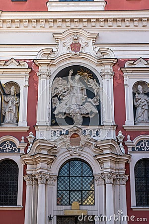 View of the historic Saint Stanislaus Parish Church in the Old Town city center of Poznan Editorial Stock Photo