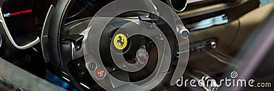 Poznan / Poland - 04.06.2017: Steering wheel and interior Ferrari 812 Superfast Editorial Stock Photo