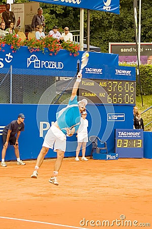 Poznan Porshe Open 2009 - Y.Schukin (KAZ) serve Editorial Stock Photo