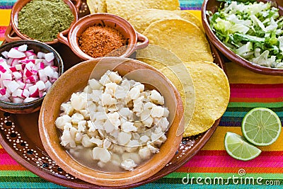 Pozole Mexican corn soup, Traditional food in Mexico made with corn grains Stock Photo