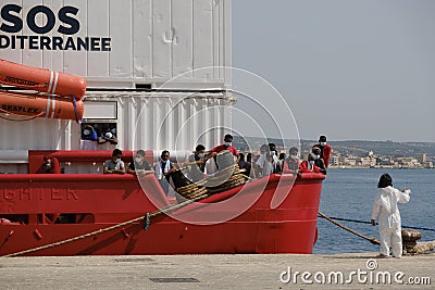 Ocean viking ship of SoS mediterranee with migrants Editorial Stock Photo