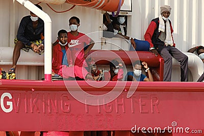 Ocean viking ship of SoS mediterranee with migrants Editorial Stock Photo