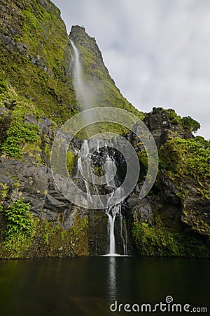 PoÃ§o do Bacalhau waterfall, Flores island, Azores, Portugal Stock Photo