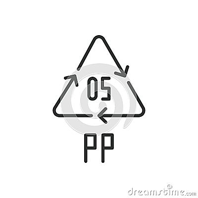 PP 05 recycling code symbol. Plastic recycling vector polypropylene sign. Line design. Editable stroke Vector Illustration