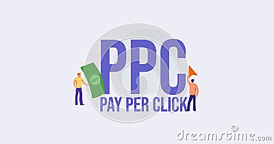 PPC Pay per click. Business investment strategy payment by cash and credit card. Vector Illustration