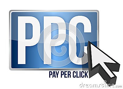 PPC - pay per click button Cartoon Illustration