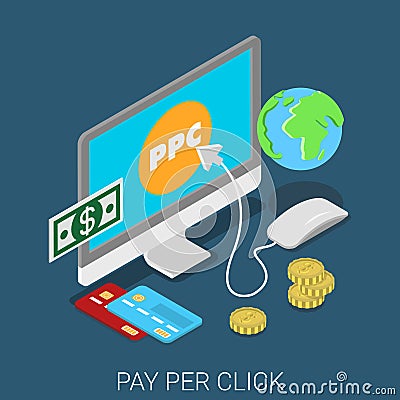 PPC pay per click marketing flat 3d isometric vector Vector Illustration