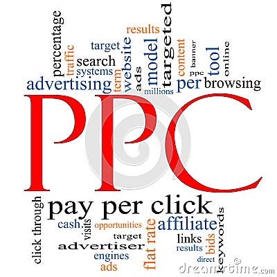 PPC Pay Per Click word cloud Stock Photo