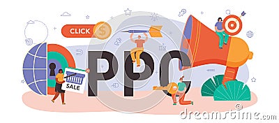 PPC typographic header. Pay per click manager, contextual Vector Illustration