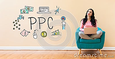 PPC with woman using a laptop Stock Photo