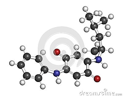 6PPD-quinone, degradation product of the rubber additive 6PPD. Toxic to salmon. 3D rendering. Atoms are represented as spheres Stock Photo