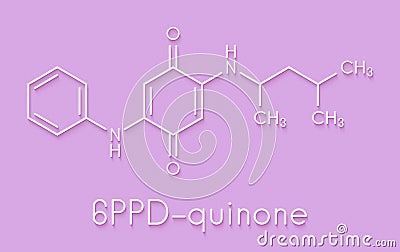 6PPD-quinone degradation product of the rubber additive 6PPD. Toxic to salmon. Skeletal formula Stock Photo