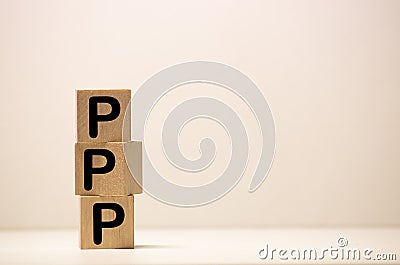 PPP - Praise Picture Push concept on cubes Stock Photo
