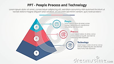 PPT framework infographic concept for slide presentation with 3d pyramid shape with 3 point list with flat style Stock Photo