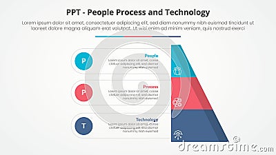 PPT framework infographic concept for slide presentation with half slice pyramid with circle point with 3 point list with flat Stock Photo