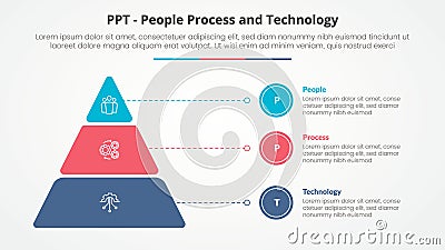 PPT framework infographic concept for slide presentation with round pyramid and line pointer with 3 point list with flat style Stock Photo