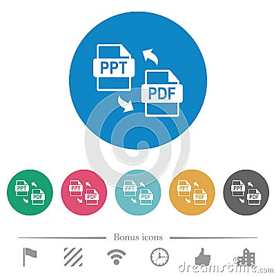 PPT PDF file conversion flat round icons Vector Illustration