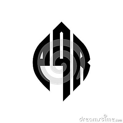 PQR circle letter logo design with circle and ellipse shape. PQR ellipse letters with typographic style. The three initials form a Vector Illustration