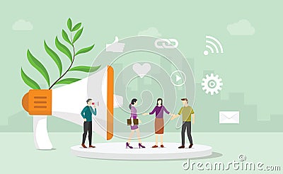 Pr public relations business corporate concept with team people communicate with consumers and buyer with modern flat style - Cartoon Illustration