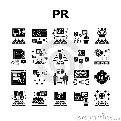 Pr Public Relations Collection Icons Set Vector Vector Illustration