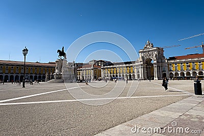 Praca do Comercio and statue of King Jose I in Lisbon Editorial Stock Photo
