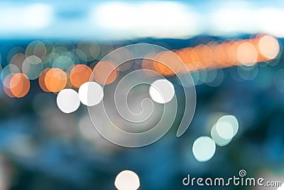 Prachuap khiri khan city lights abstract circular bokeh on blue background Stock Photo