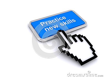 practice new skills button on white Stock Photo