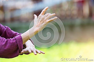 Practice of Tai Chi Chuan in outdoor Stock Photo