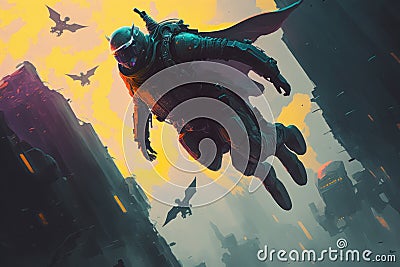 practicing extreme sports like hoverboarding, drone racing, and skydiving with wingsuits digital art poster AI Stock Photo