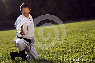 Practicing martial arts Stock Photo