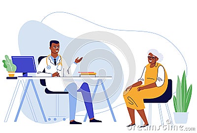 Medicine concept with black doctor and old patient Vector Illustration