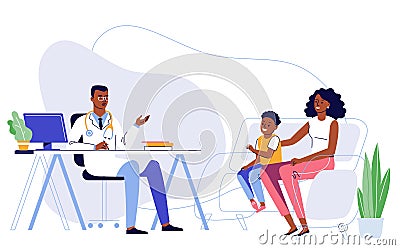 Medicine concept with black doctor and family patients Vector Illustration