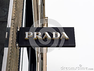 Prada Logo Sign on a Store Building Editorial Stock Photo