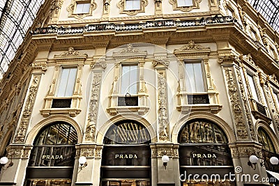 Prada shop at the Galleria Vittorio Emanuele II in Milan Editorial Stock Photo