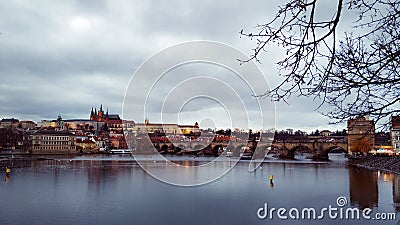 Pragha panoramic River brigde Stock Photo