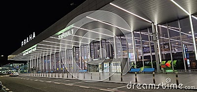 Prague Airport at night Editorial Stock Photo