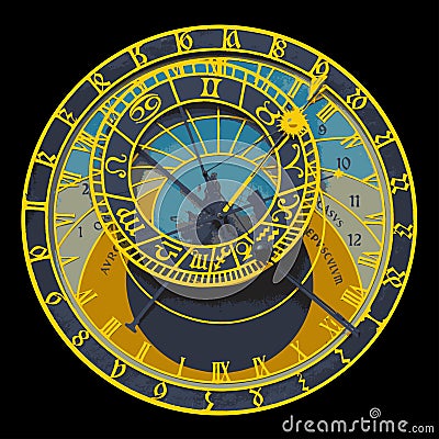 Prague Astronomical Clock Vector Illustration