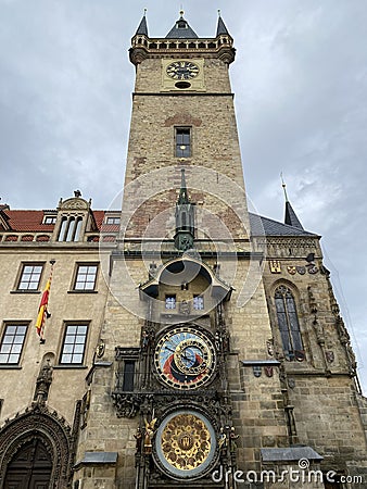 Prague Astronomical Clock and City Hall, Prague, Czech Republic Editorial Stock Photo