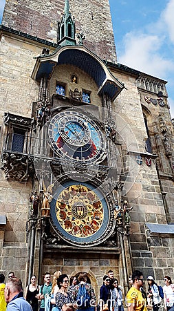 The Prague Astronomical Clock is a medieval astronomical clock.The Clock is on the southern wall of Old Town City Hall Editorial Stock Photo