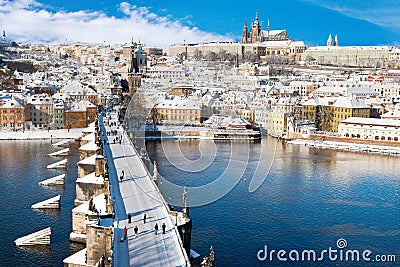 Prague castle and Charles bridge Editorial Stock Photo