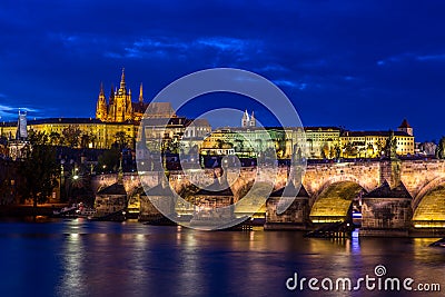 Prague Castle and Charles Bridge Editorial Stock Photo