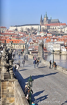 Prague Castle and Charles Bridge Editorial Stock Photo