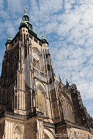 Prague Castle Saint st Vitus cathedral belfry side tower, Svaty Vit Stock Photo