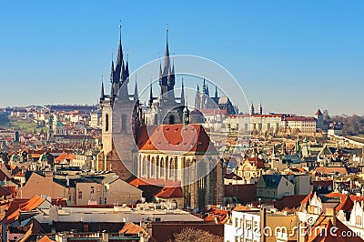 Landmark attraction in Prague: Catholic Church of Our Lady before Tyn - Czech Republic Stock Photo