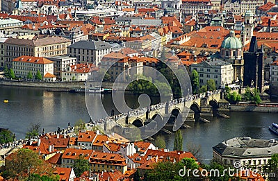 Prague city panorama with Charles bridge Stock Photo